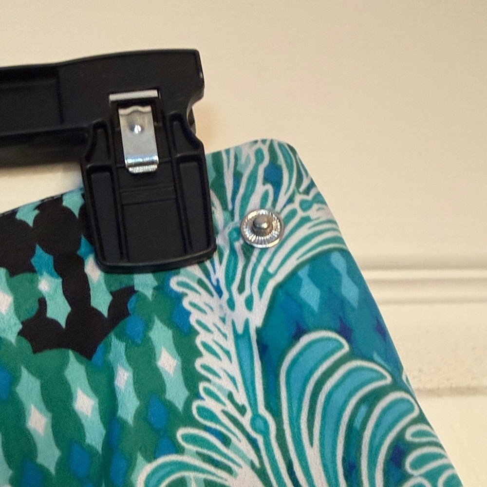 Bebe Teal and Black Patterned Wrap Mini Skirt size 0 - Picture 5 of 7